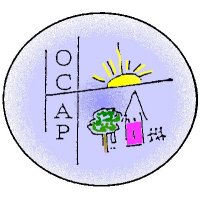 OCHAP Logo circle with small house and tree with golden sun rising